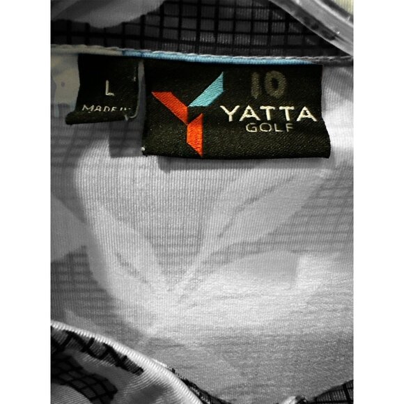 Yatta Golf Polo Shirt Mens M Blue Floral Hawaiian Print Performance Short Sleeve - Picture 6 of 7